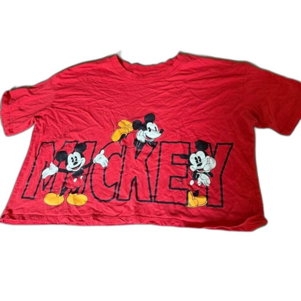 Disney Mickey Mouse Red Crop Top Graphic T-Shirt Women’s Large Retro Tee